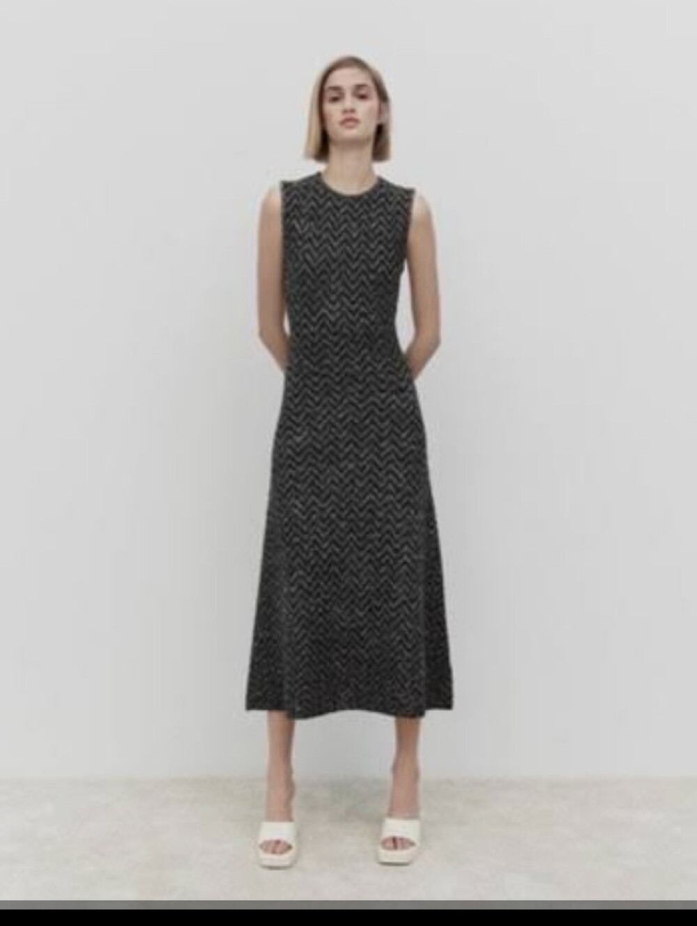 Zara Herringbone Jacquard Knit Midi Dress
